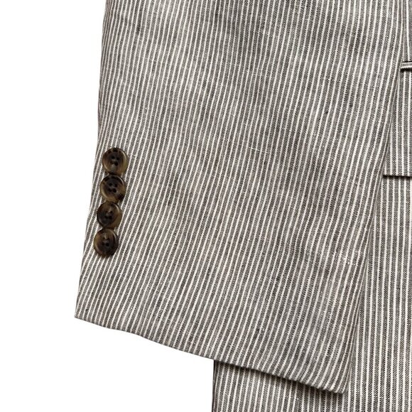 John W. Nordstrom Blazer Jacket Mens 42R (Fits 46R) Linen Vented Gray Striped - Picture 3 of 7